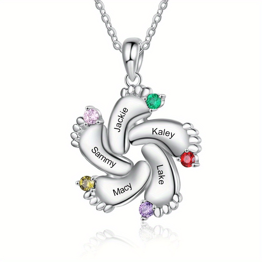 Personalized Silvery Footprint Necklace with Birthstones